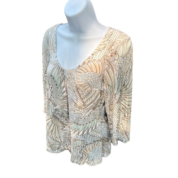 Chico's | Tops | Chicos Feather Print 3/4 Long Sleeve V Neck Top Small - Picture 4 of 7
